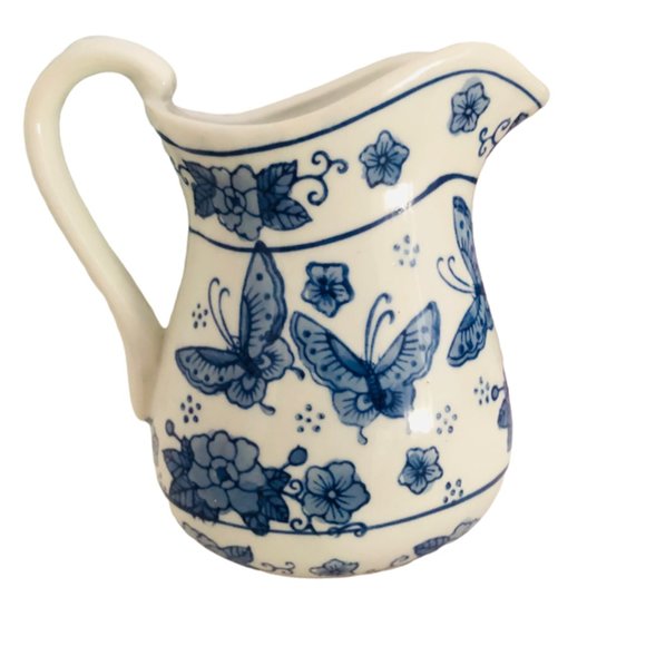 Vintage Ceramic Delft Blue Mini Ewer/Pitcher With Butterflies Flowers - Picture 3 of 4